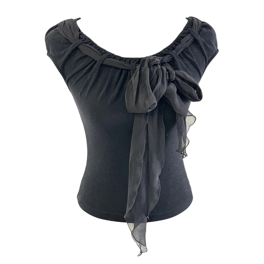 SOLD // Blumarine Black Ruffled Tie Front Blouse